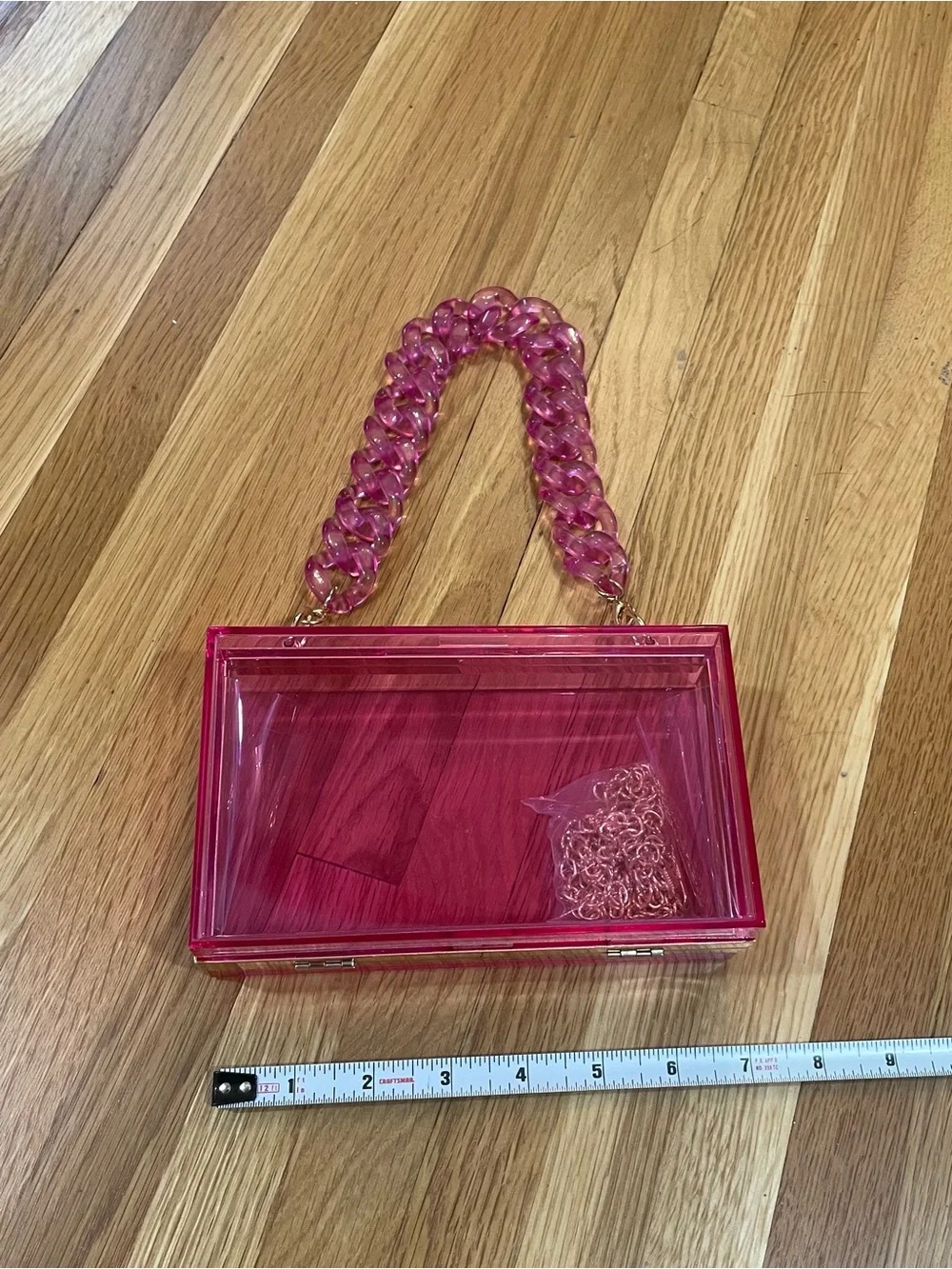 Pink Clear Acrylic Top-Handle Bag with Chunky Chain